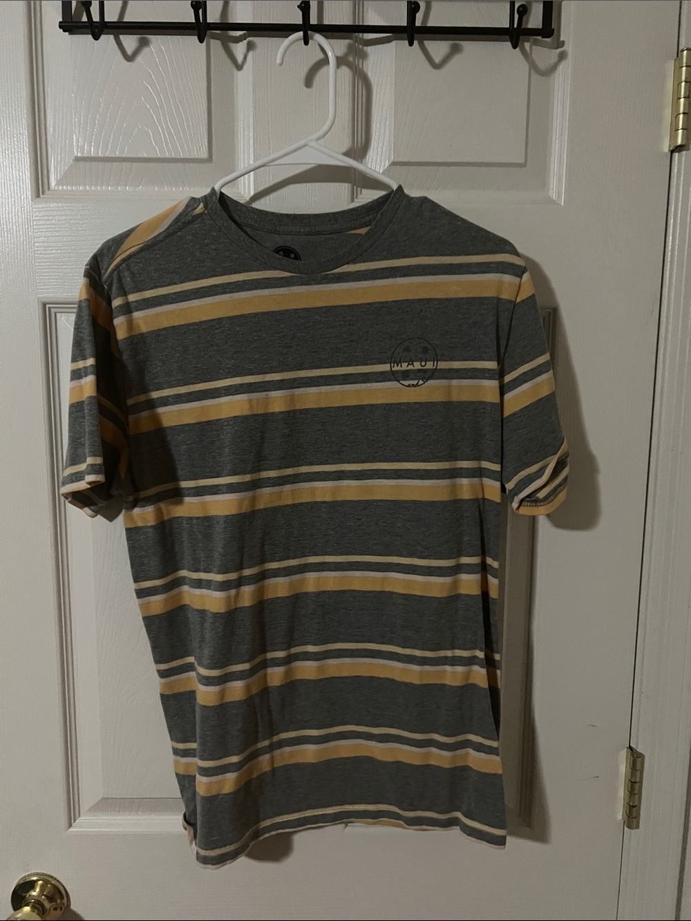 Maui and Sons Gray Tee with Tan & Cream Stripes